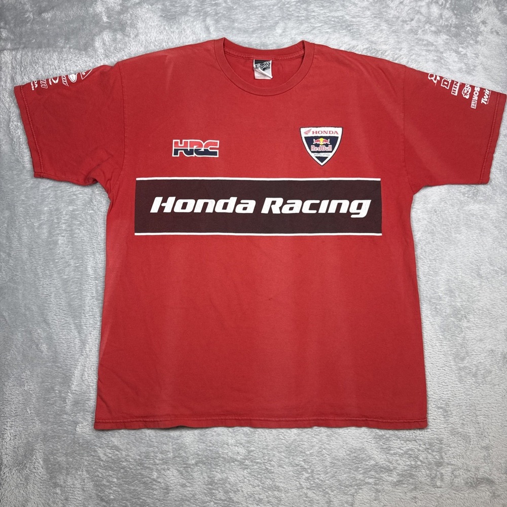 Fox Racing Honda Red Bull T Shirt Men XL Red Motocross Faded Stained Cracked Y2K